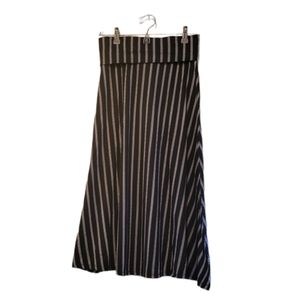 Navy Blue and White Magazine Striped Foldover Midi Skirt